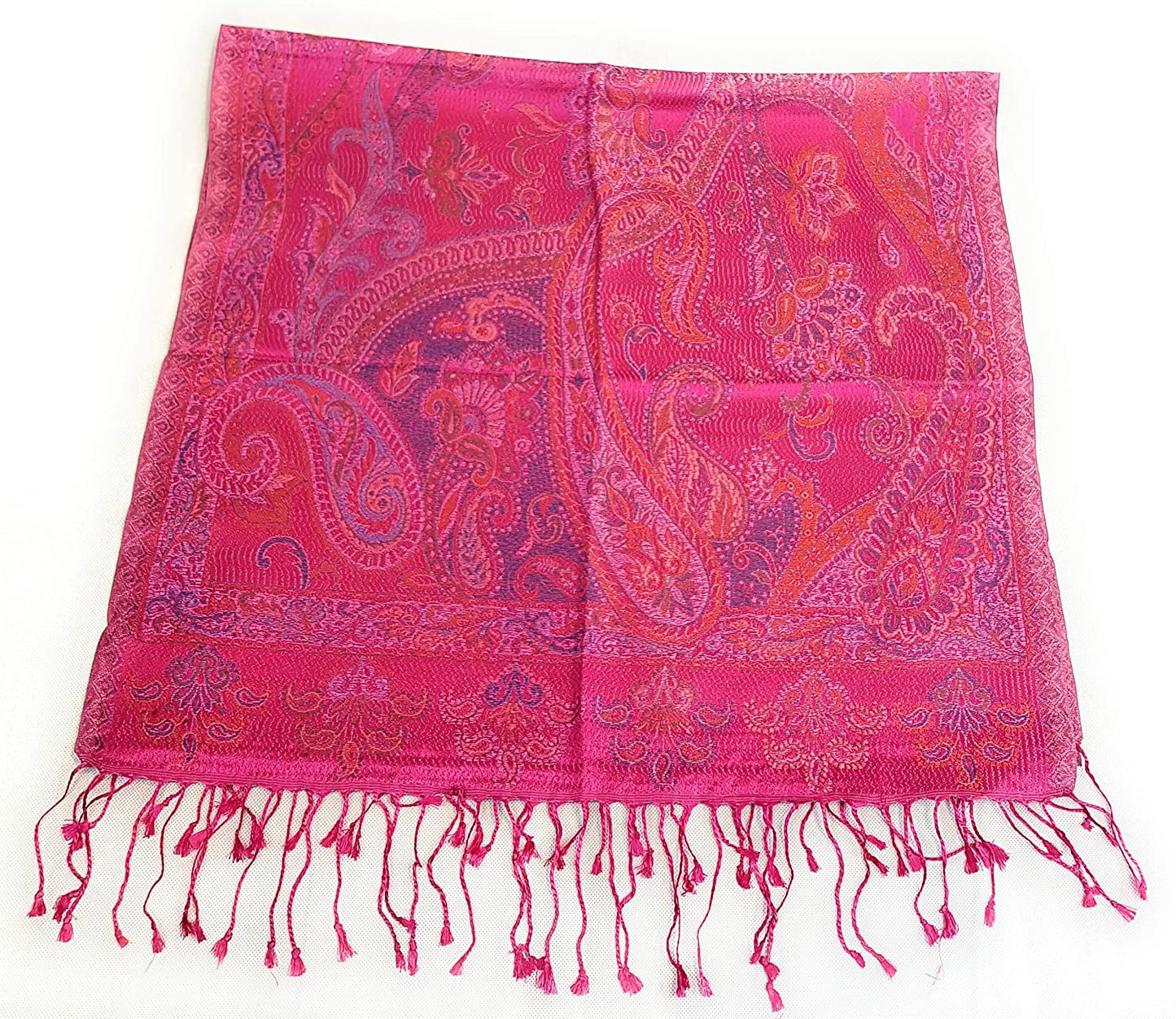 Luxus Seidenschal aus Indien für Damen & Herren, elegante Farben mit Fransen Paisley Muster 200 x 55 cm - Schal aus reiner Seide - diverse Designs