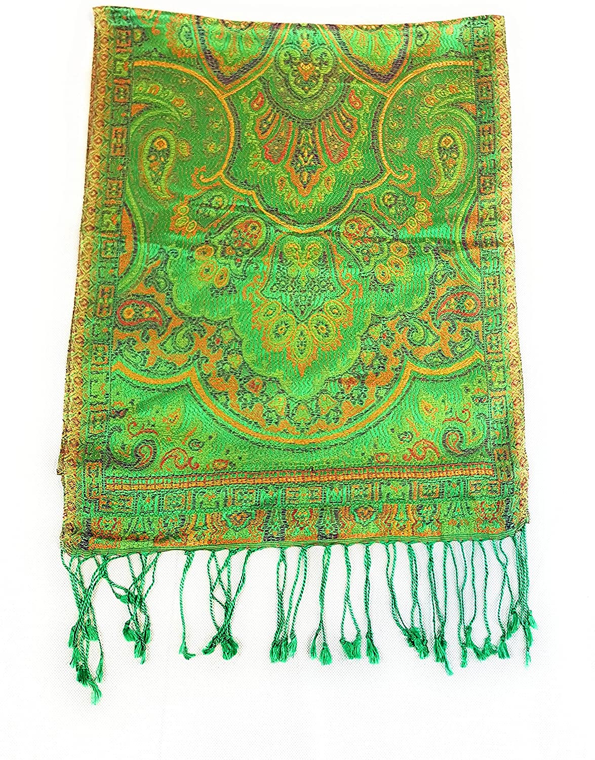 Luxus Seidenschal aus Indien für Damen & Herren, elegante Farben mit Fransen Paisley Muster 170 x 35 cm - Schal aus reiner Seide - diverse Designs