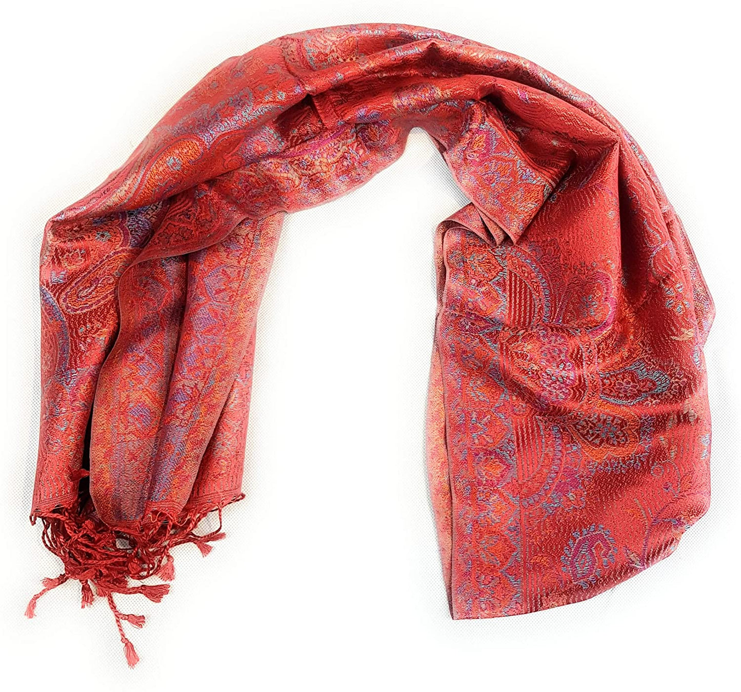 Luxus Seidenschal aus Indien für Damen & Herren, elegante Farben mit Fransen Paisley Muster 170 x 35 cm - Schal aus reiner Seide - diverse Designs