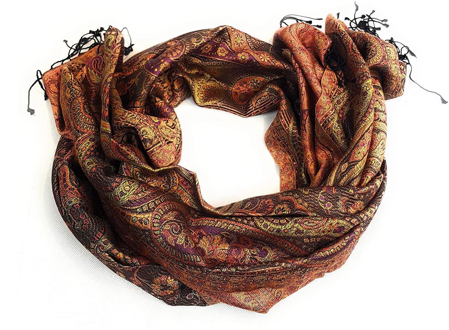 Luxus Seidenschal aus Indien für Damen & Herren, elegante Farben mit Fransen Paisley Muster 200 x 55 cm - Schal aus reiner Seide - diverse Designs