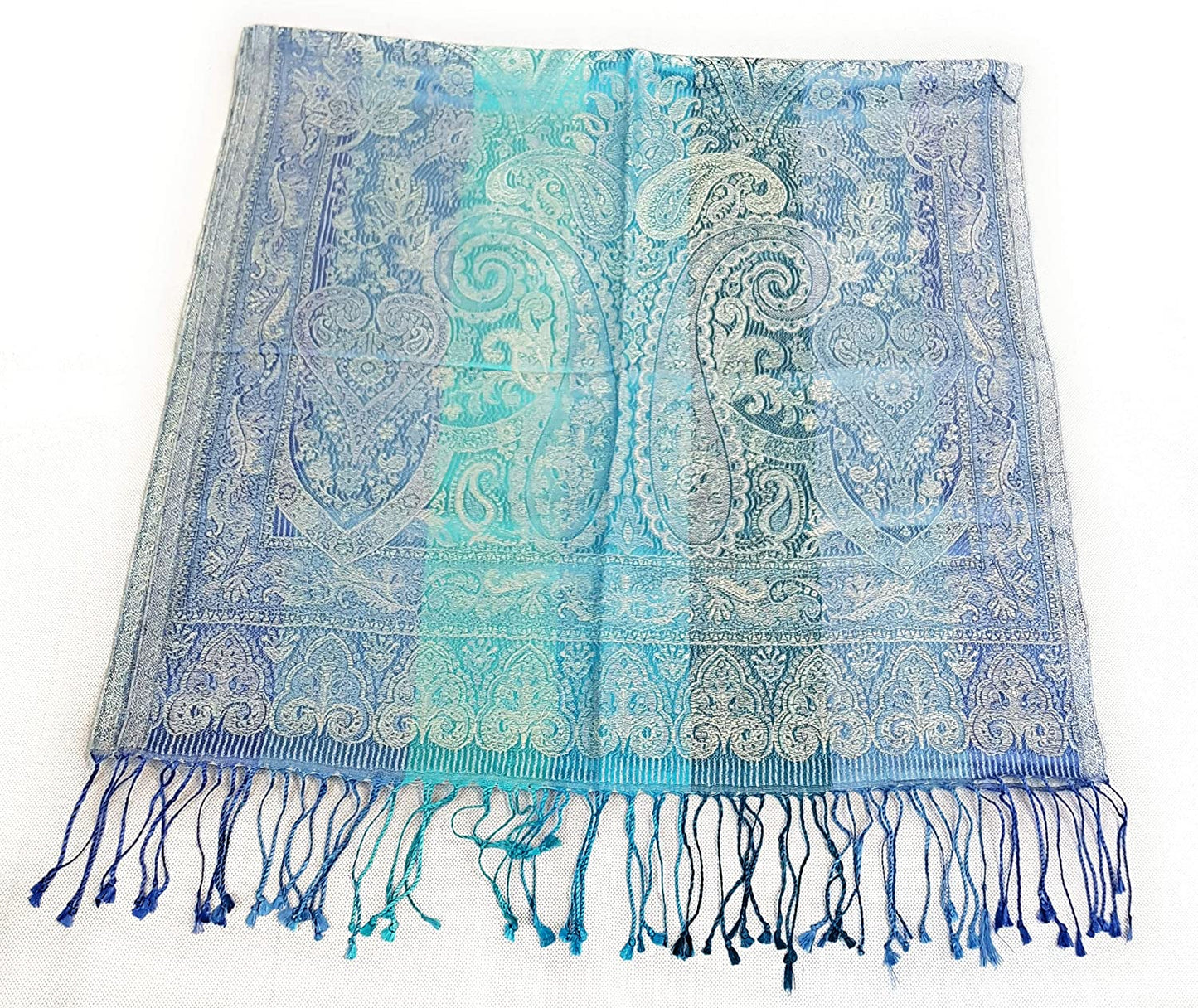 Luxus Seidenschal aus Indien für Damen & Herren, elegante Farben mit Fransen Paisley Muster 200 x 55 cm - Schal aus reiner Seide - diverse Designs