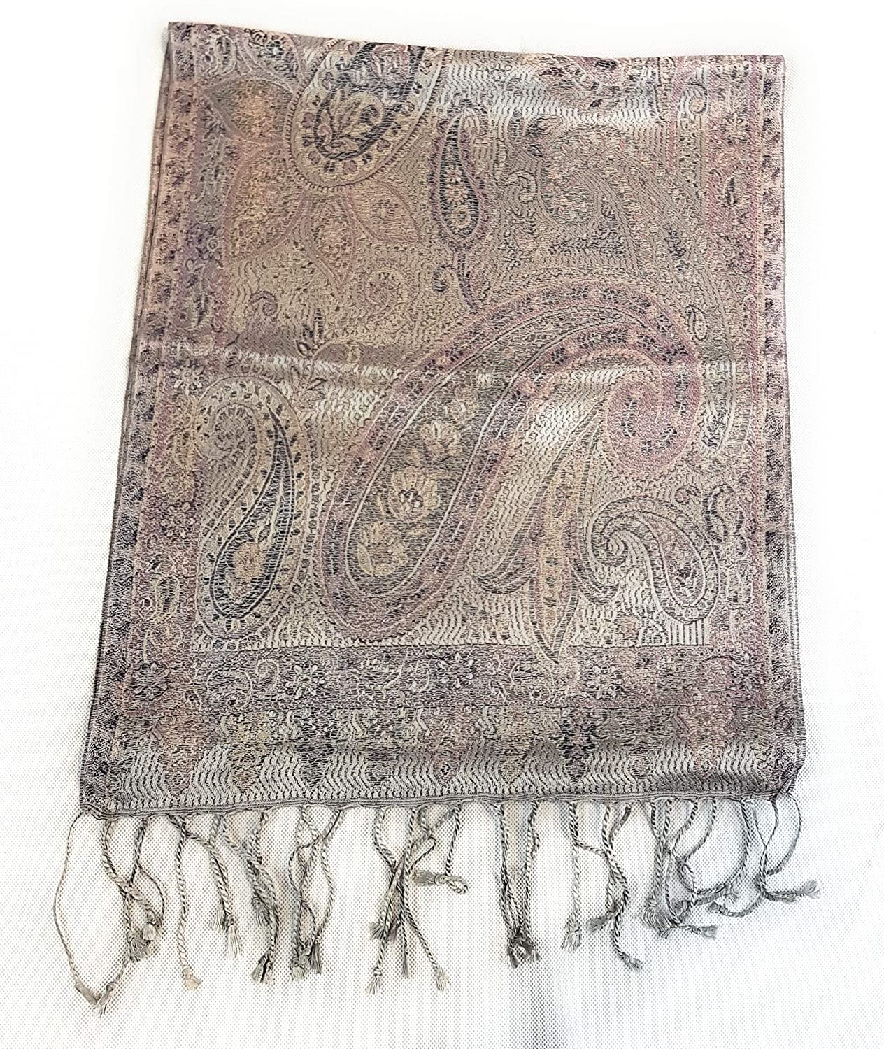Luxus Seidenschal aus Indien für Damen & Herren, elegante Farben mit Fransen Paisley Muster 170 x 35 cm - Schal aus reiner Seide - diverse Designs