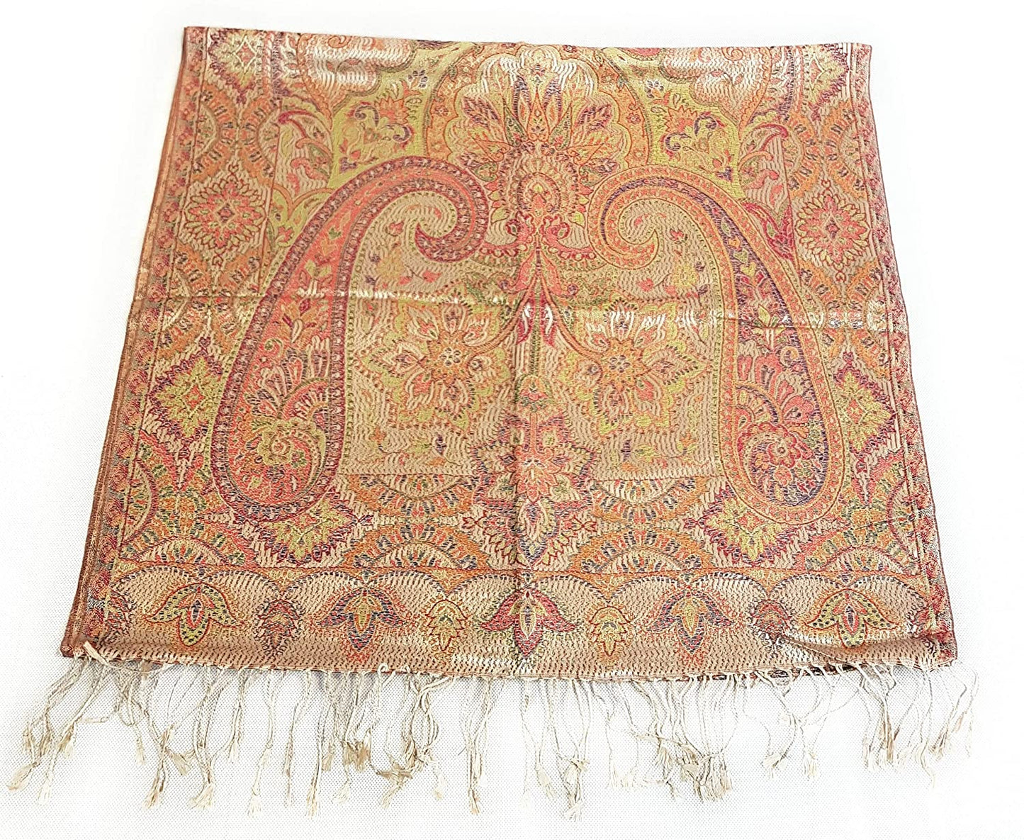 Luxus Seidenschal aus Indien für Damen & Herren, elegante Farben mit Fransen Paisley Muster 200 x 55 cm - Schal aus reiner Seide - diverse Designs