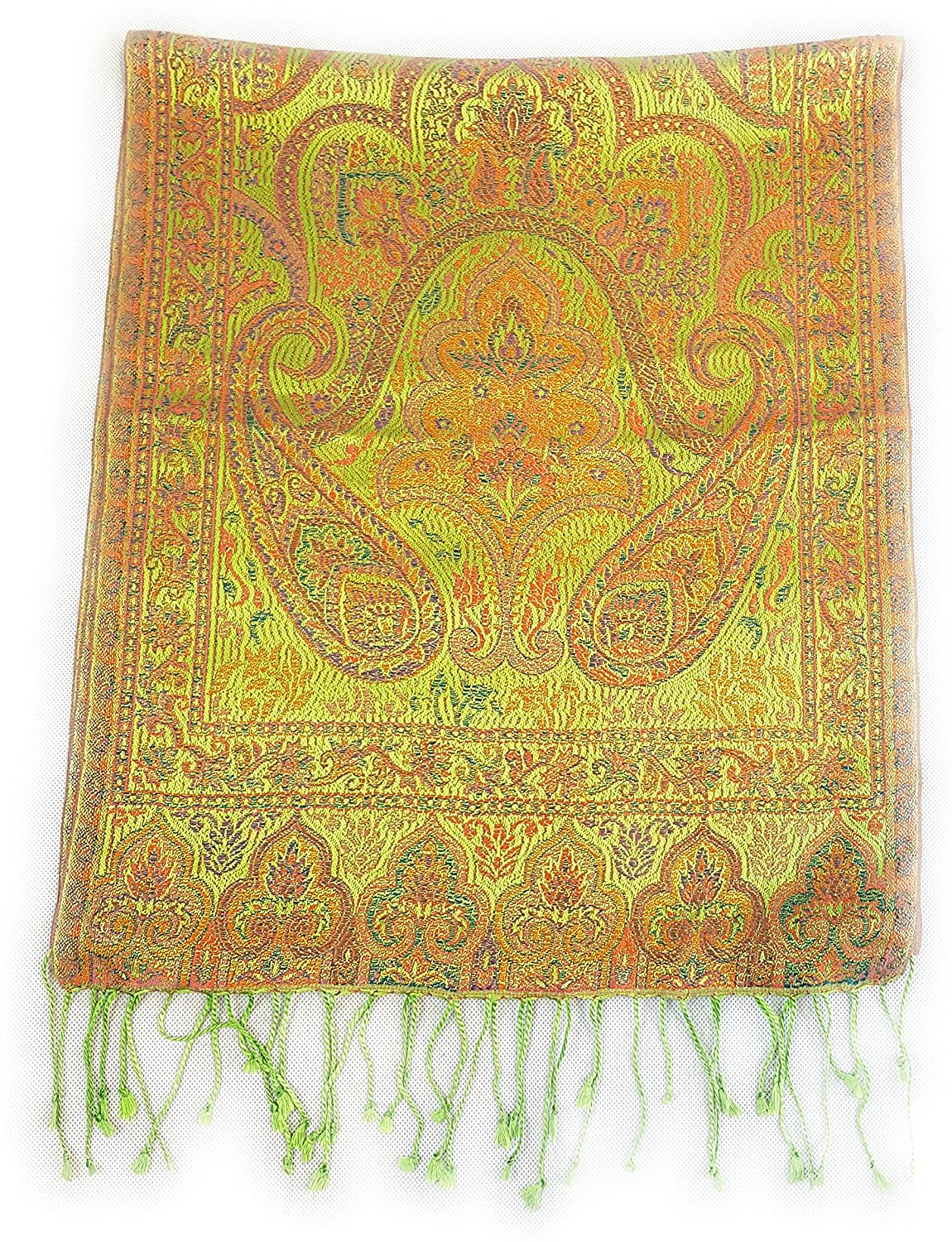 Luxus Seidenschal aus Indien für Damen & Herren, elegante Farben mit Fransen Paisley Muster 170 x 35 cm - Schal aus reiner Seide - diverse Designs