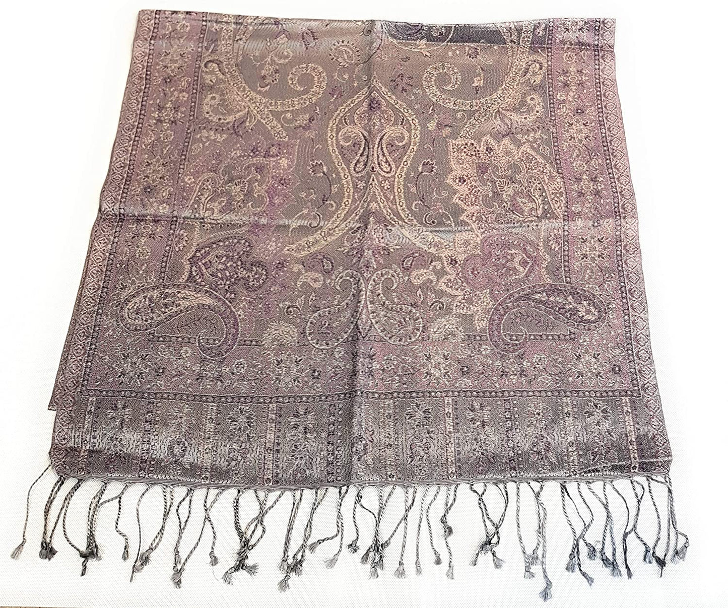Luxus Seidenschal aus Indien für Damen & Herren, elegante Farben mit Fransen Paisley Muster 200 x 55 cm - Schal aus reiner Seide - diverse Designs