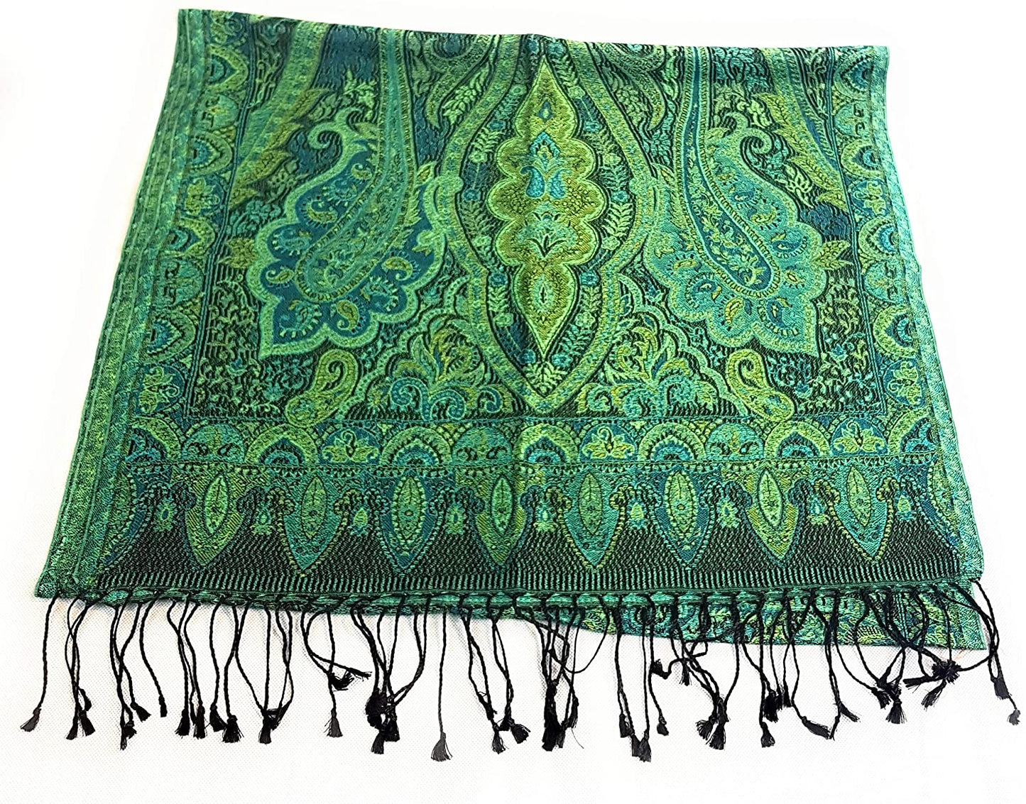 Luxus Seidenschal aus Indien für Damen & Herren, elegante Farben mit Fransen Paisley Muster 200 x 55 cm - Schal aus reiner Seide - diverse Designs