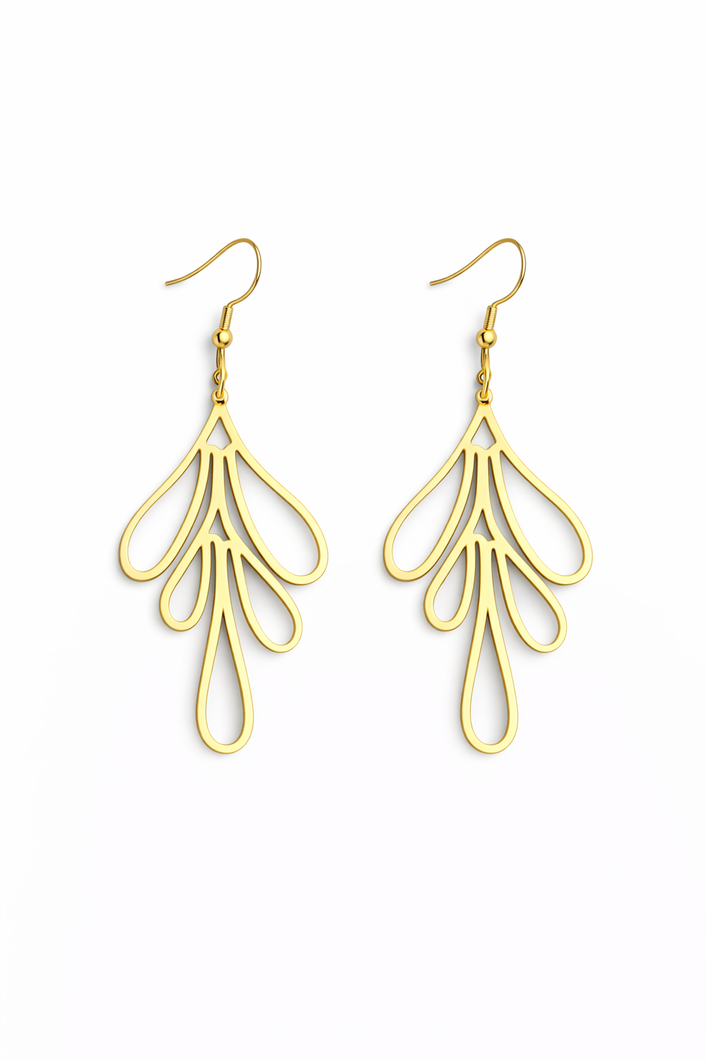 Drops Ornament Ohrringe Gold, Statement, Minimalistisch filigrane Ohrhänger, leichte Ohrringe, Messing, elegant, Schmuck