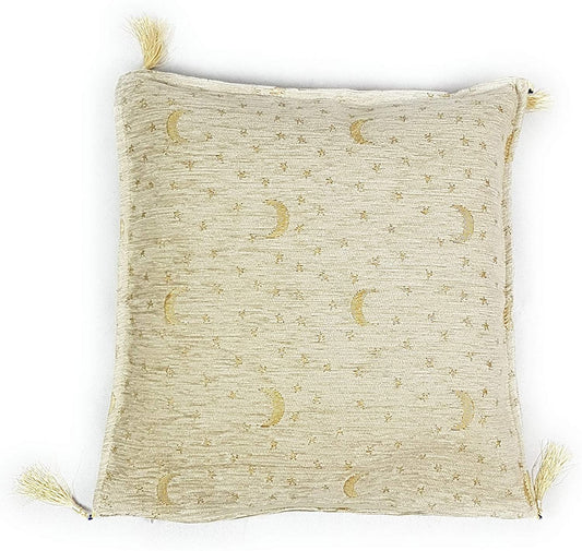 Orientalischer Kissenbezug 80x80 cm Kissen Kissenhülle Kissenbezug Bezug Cusion Viele Varianten (Mond-Sterne-Hellgrau)