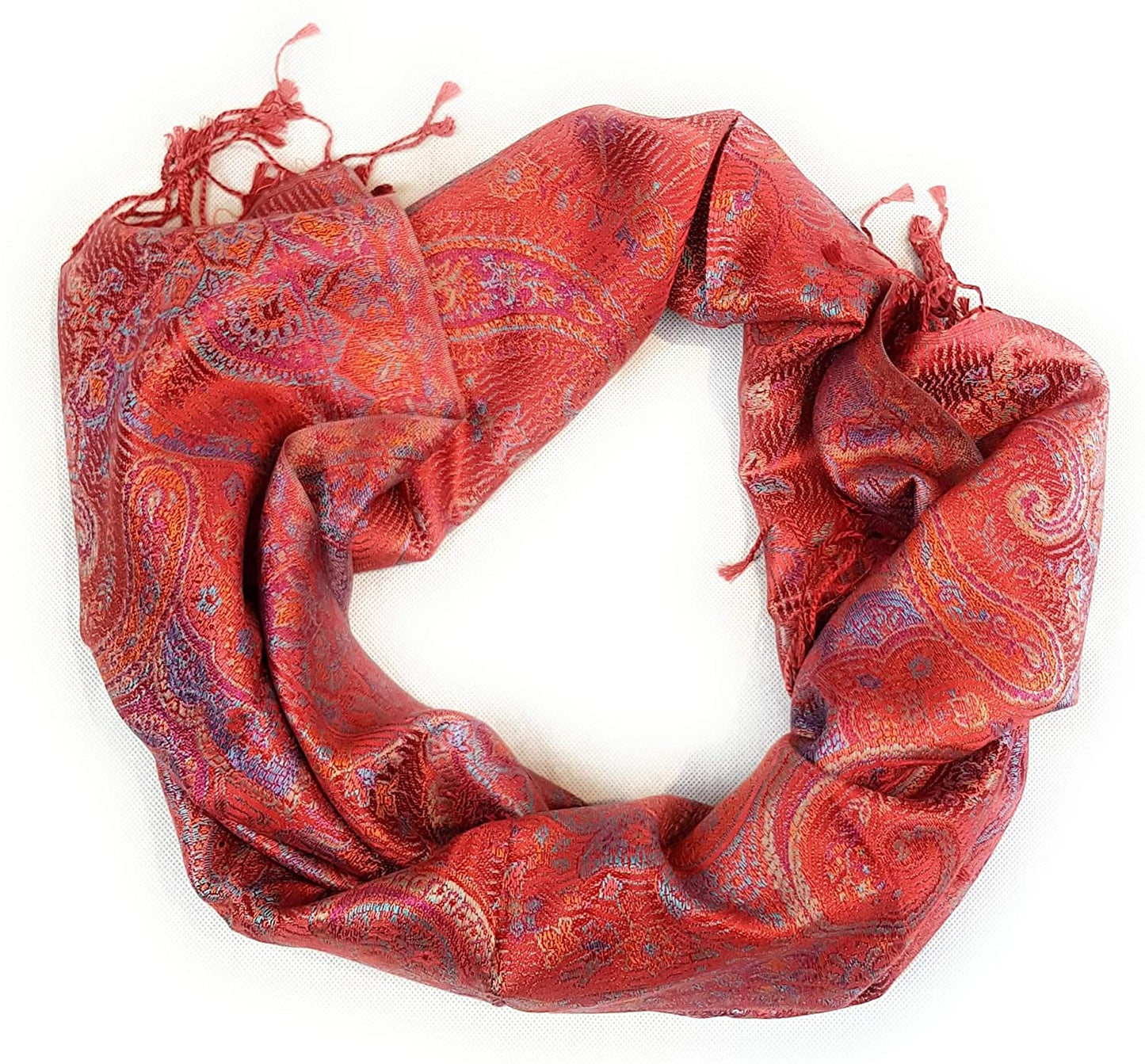 Luxus Seidenschal aus Indien für Damen & Herren, elegante Farben mit Fransen Paisley Muster 170 x 35 cm - Schal aus reiner Seide - diverse Designs