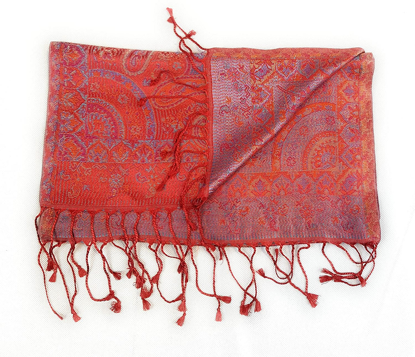 Luxus Seidenschal aus Indien für Damen & Herren, elegante Farben mit Fransen Paisley Muster 170 x 35 cm - Schal aus reiner Seide - diverse Designs
