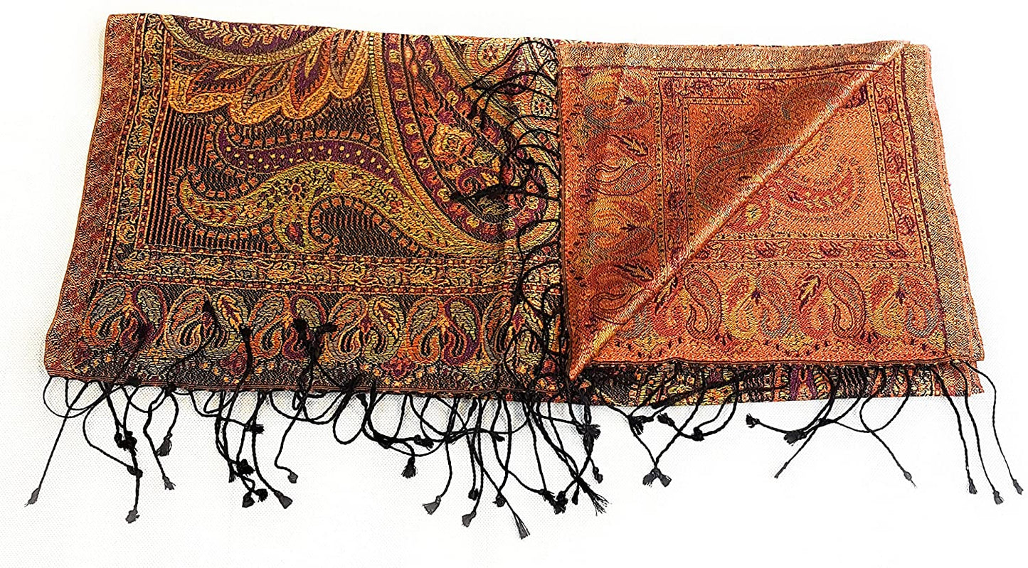 Luxus Seidenschal aus Indien für Damen & Herren, elegante Farben mit Fransen Paisley Muster 200 x 55 cm - Schal aus reiner Seide - diverse Designs