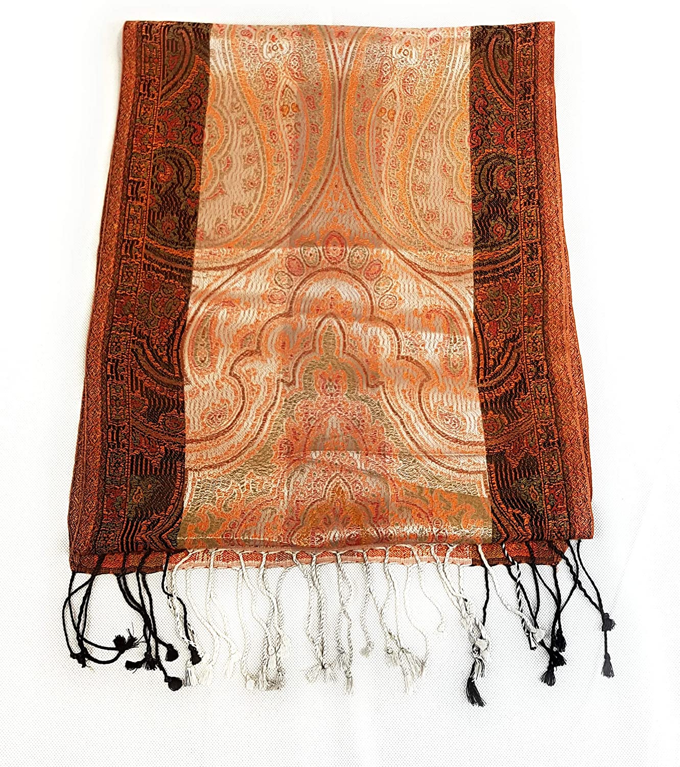 Luxus Seidenschal aus Indien für Damen & Herren, elegante Farben mit Fransen Paisley Muster 170 x 35 cm - Schal aus reiner Seide - diverse Designs