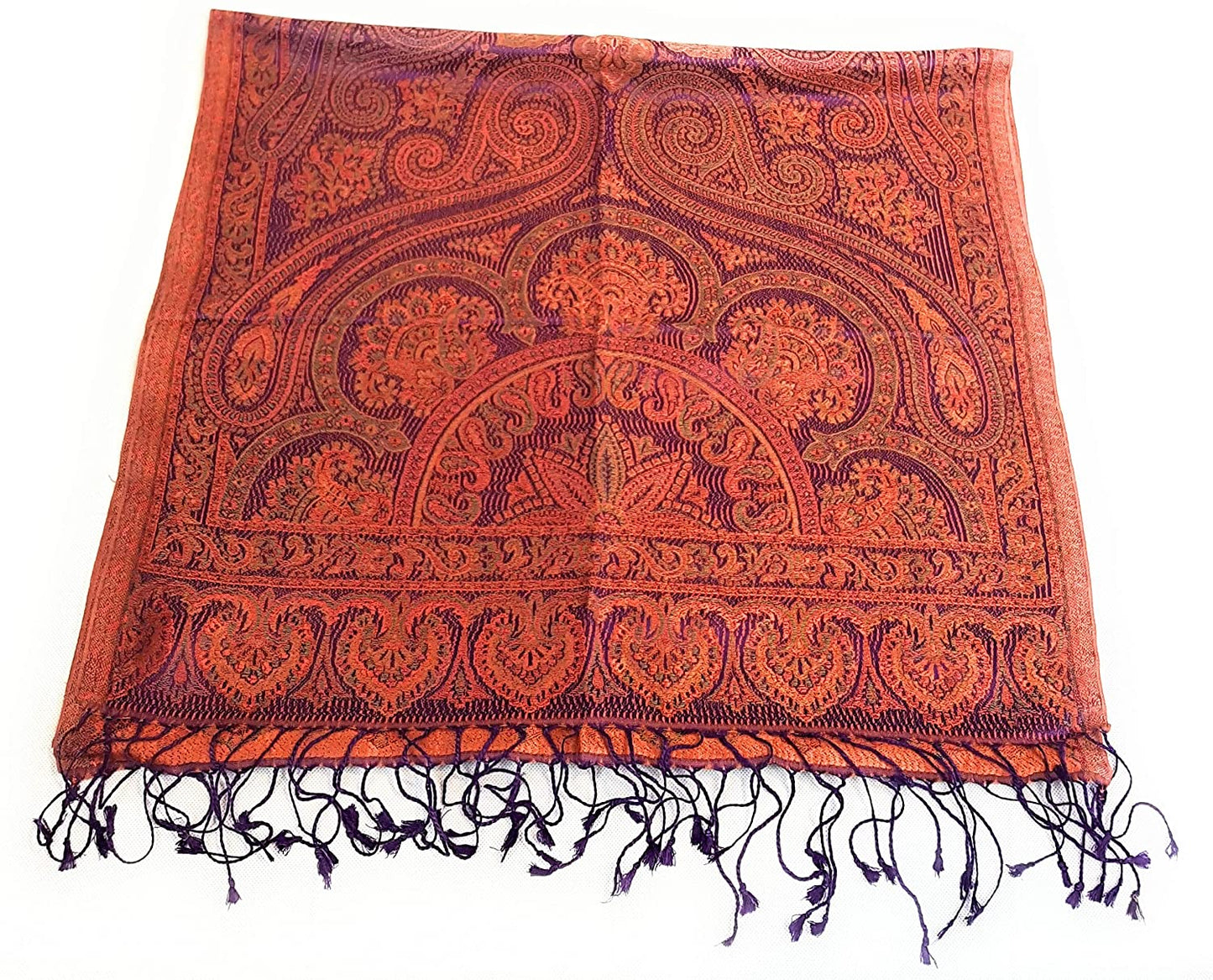 Luxus Seidenschal aus Indien für Damen & Herren, elegante Farben mit Fransen Paisley Muster 200 x 55 cm - Schal aus reiner Seide - diverse Designs
