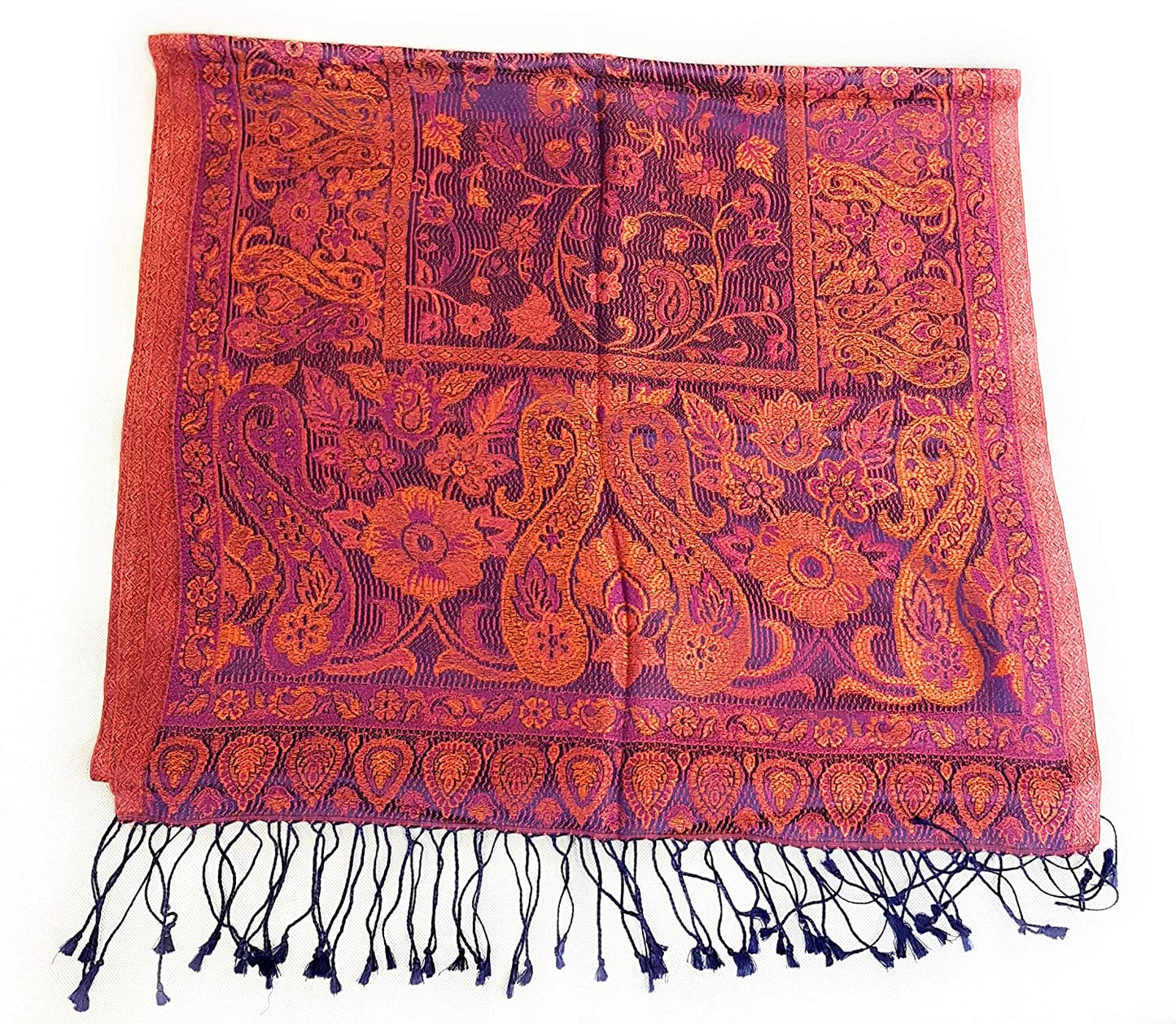 Luxus Seidenschal aus Indien für Damen & Herren, elegante Farben mit Fransen Paisley Muster 200 x 55 cm - Schal aus reiner Seide - diverse Designs