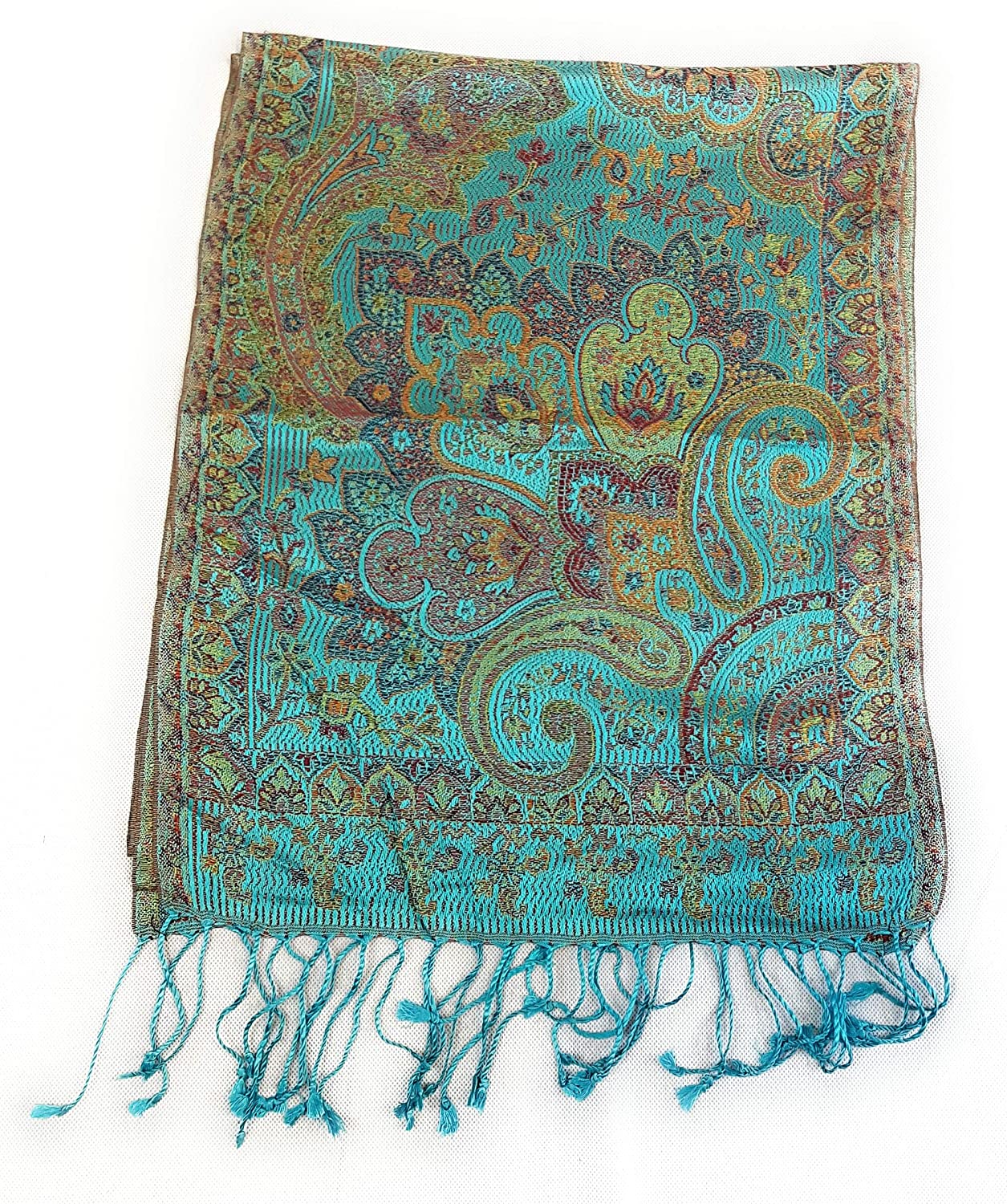 Luxus Seidenschal aus Indien für Damen & Herren, elegante Farben mit Fransen Paisley Muster 170 x 35 cm - Schal aus reiner Seide - diverse Designs