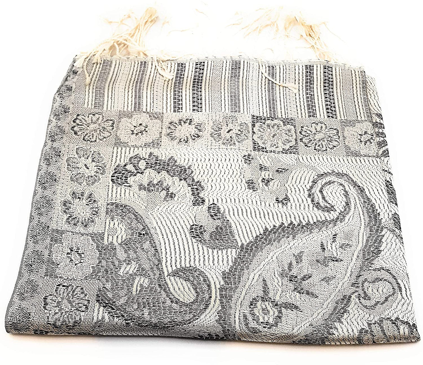 Indischer Seidenschal Schal 100% Seide Jacquard gewebt elegante Farben mit Fransen 55 x 200 cm Indische/Paisley Muster Seidentuch - VIELE MUSTER