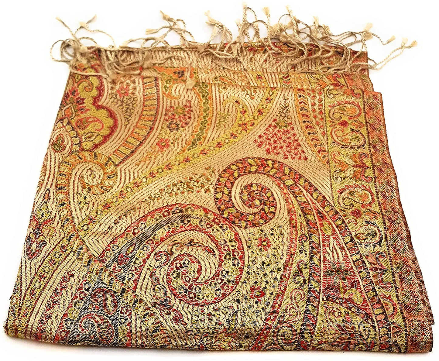 Indischer Seidenschal Schal 100% Seide Jacquard gewebt elegante Farben mit Fransen 55 x 200 cm Indische/Paisley Muster Seidentuch - VIELE MUSTER