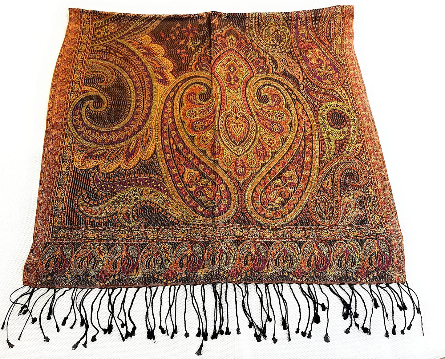 Luxus Seidenschal aus Indien für Damen & Herren, elegante Farben mit Fransen Paisley Muster 200 x 55 cm - Schal aus reiner Seide - diverse Designs