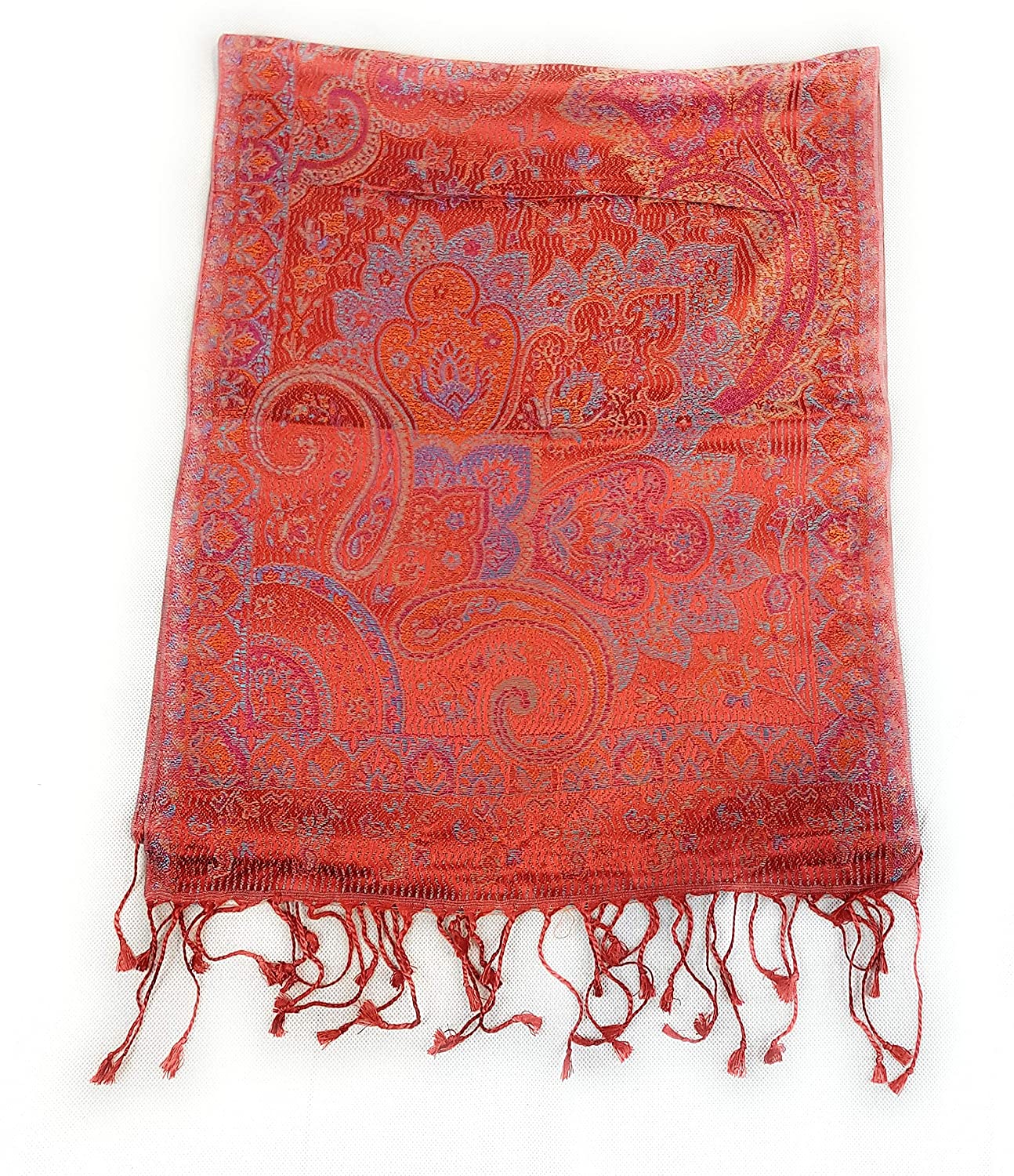 Luxus Seidenschal aus Indien für Damen & Herren, elegante Farben mit Fransen Paisley Muster 170 x 35 cm - Schal aus reiner Seide - diverse Designs